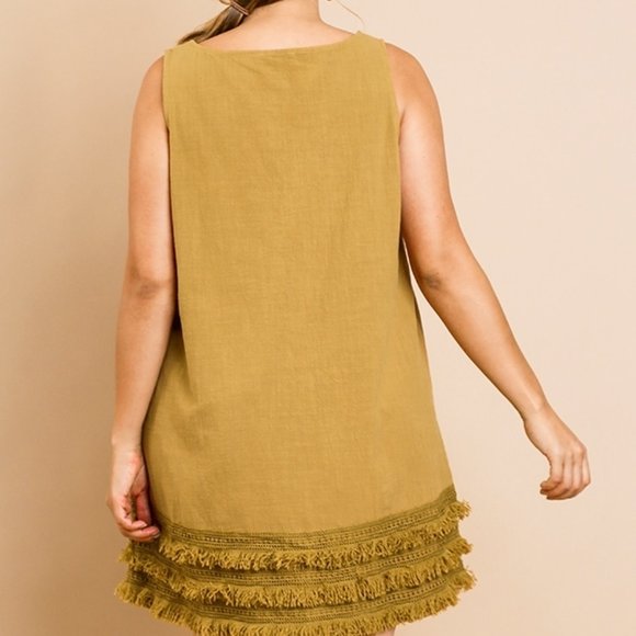 LAST ONE Umgee Plus Mustard Tassle Shift Dress - Picture 4 of 4